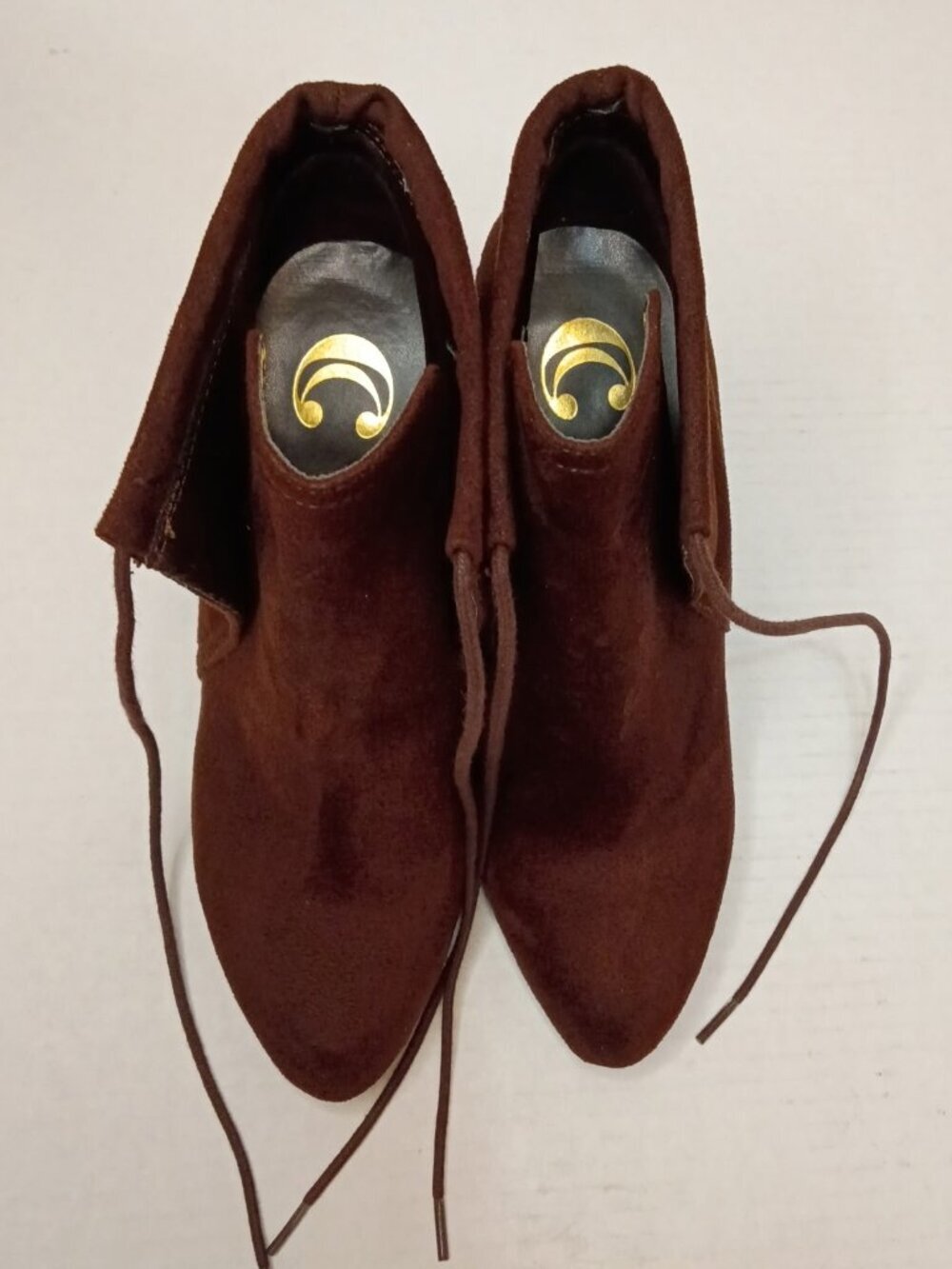Brown Faux Suede Lace Up Heeled Ankle Booties Women’s Size 7 - Picture 5 of 7